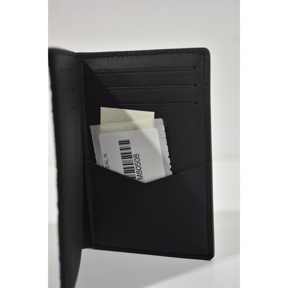 Louis Vuitton Monogram Seal Black Leather Logo Slender Pocket Organizer Wallet - Picture 9 of 10